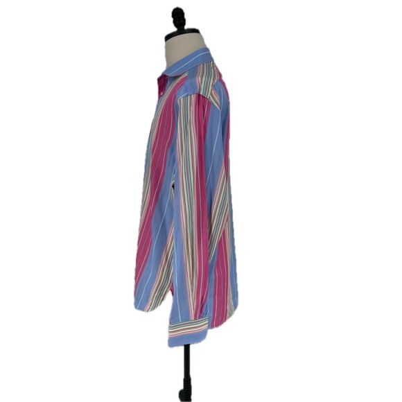Ralph Lauren Purple Label Blue Multicolor Stripe Cotton Shirt 17 XL Long Sleeve - Picture 6 of 9